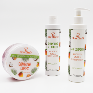 2en 1Gel douche corps et shampoing à la noix de coco, mangue  fruit de la passion - 250ml 100% naturel