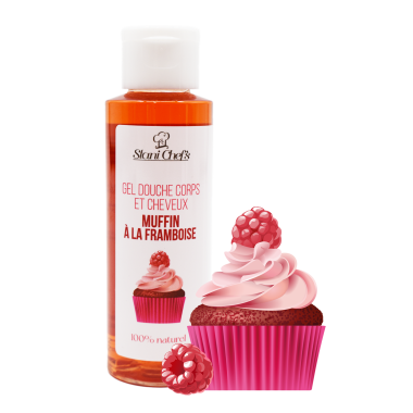 2 en 1 Gel douche corps et shampoing - Muffin à la framboise - 100ml 100% naturel - Format voyage