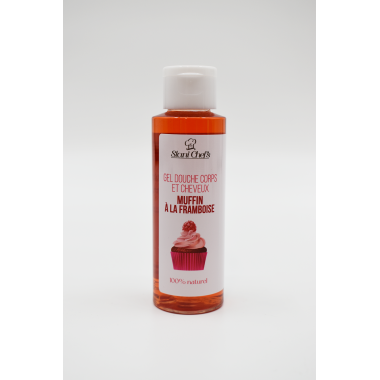 2 en 1 Gel douche corps et shampoing - Muffin à la framboise - 100ml 100% naturel - Format voyage