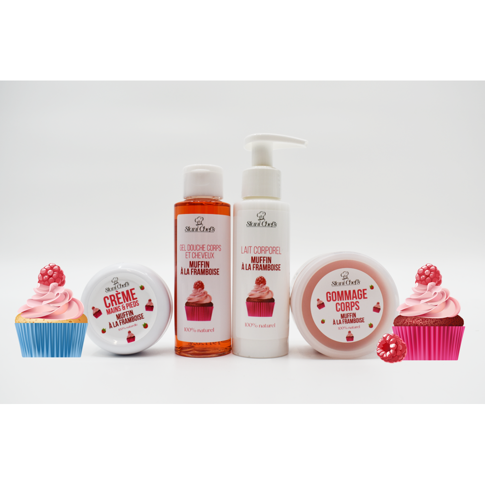 2 en 1 Gel douche corps et shampoing - Muffin à la framboise - 100ml 100% naturel - Format voyage