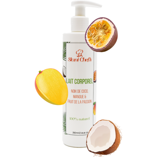 Lait corporel à la noix de coco, mangue  fruit de la passion - 250ml 100% naturel