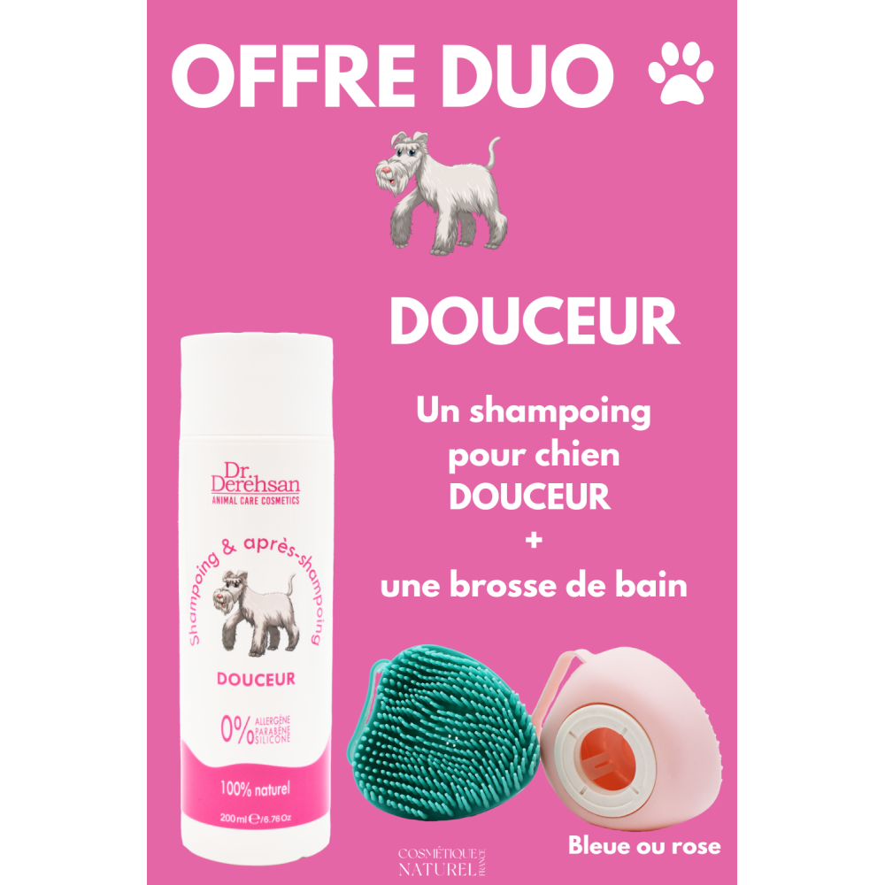 Shampoing pour chien 200ml  brosse de bain - OFFRE DUO - Douceur