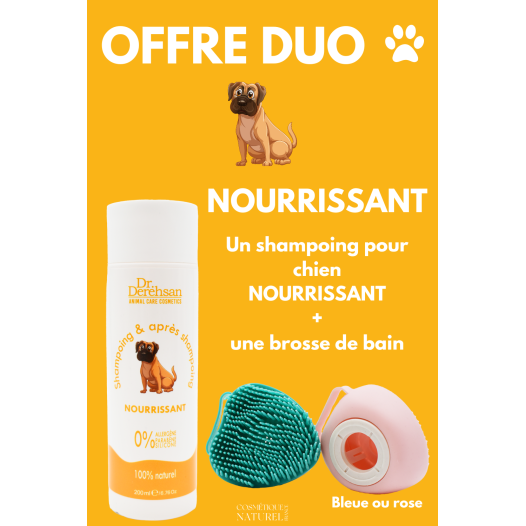 Shampoing pour chien 200ml  brosse de bain - OFFRE DUO - NOURRISSANT