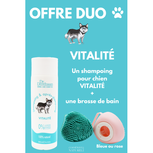 Shampoing pour chien 200ml  brosse de bain - OFFRE DUO - VITALITÉ