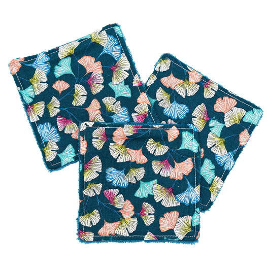 Lot de 3 cotons lavables assortis motif feuilles bleues