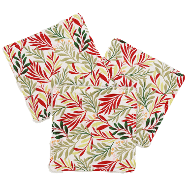 Lot de 3 cotons lavables assortis motif feuille rouge, vert et blanc