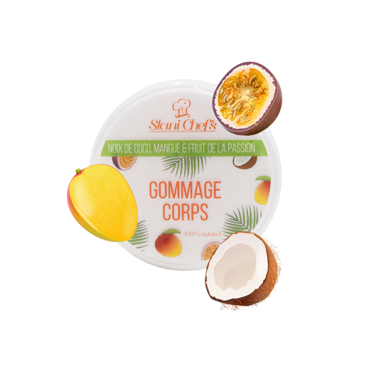 Gommage corps à la noix de coco, mangue  fruit de la passion - 250ml 100% naturel